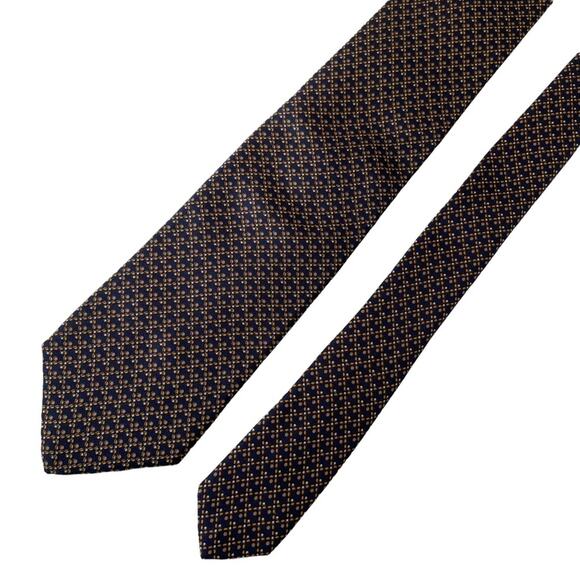Vintage Givenchy Silk Tie Geometric Polka Dot Navy Orange EUC - Picture 1 of 8